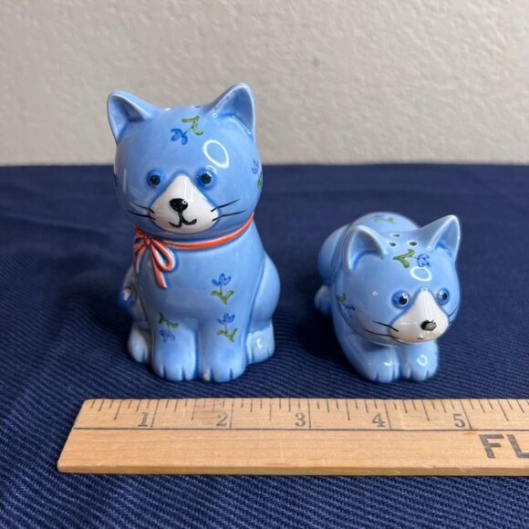 VTG Otagiri Ceramic Blue Cat Salt & Pepper Shaker Set ~ NO CORKS - READ - Picture 10 of 13